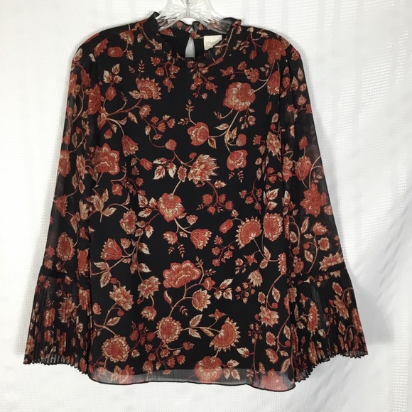 NWT Chico’s Jacobean Floral Ruffle Mock Neck Top - Picture 3 of 16